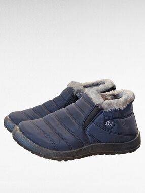 BJ Navy Blue Quilted Faux Fur Lined Waterproof Slipper Shoes Size 8